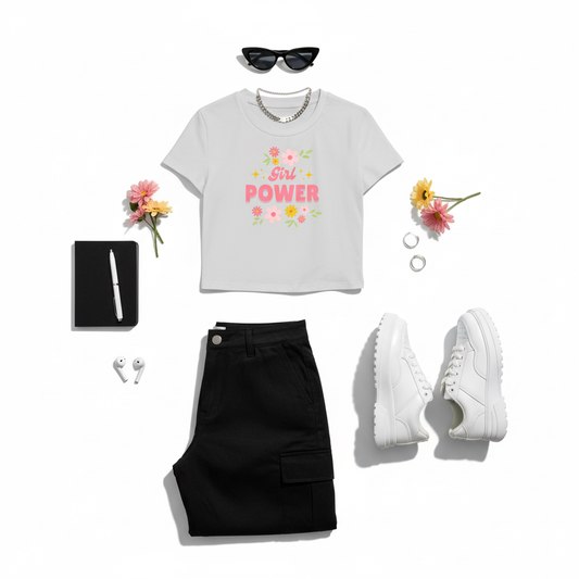 Girl Power Baby Tee Flat Lay White