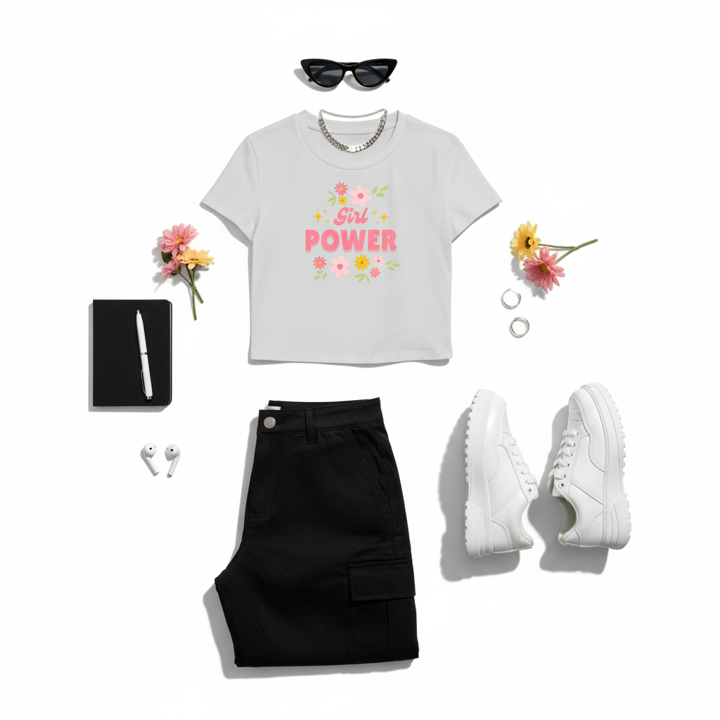 Girl Power Baby Tee Flat Lay White