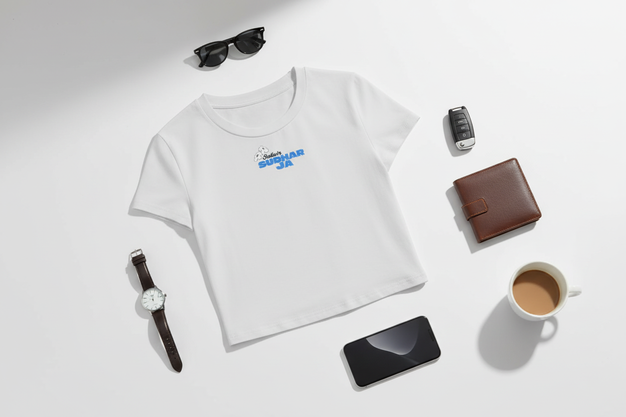Sudhar Ja T-shirt Flat Lay Studio Mockup